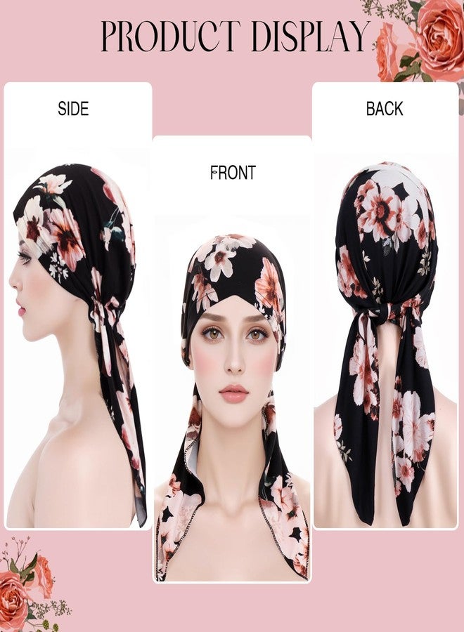XEPST 2 PCS Chemo Headwear for Women, Pre Tied Chemo Cancer Headscarf Floral Print Turban Beanie Hat Elastic Cancer Hats Bonnet Head Coverings Head Wraps for Women Hair Loss Chemo Sleep Cap - Image 5